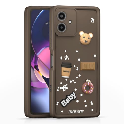 Image of Bintage Cute Fun Taddy Cartoon 3D Ball Bear Milk Donut Coffee Cup Silicon Case Full Body & Camera Protection Back Cover Compatible for Motorola Moto G64 5G - Brown