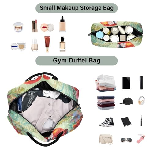 Large Travel Duffel Bag, Parrot Floral Sports Tote Gym Bag, Shoulder Weekender Overnight Bag for Women Men, Carry On Luggage with Toiletry Bags4