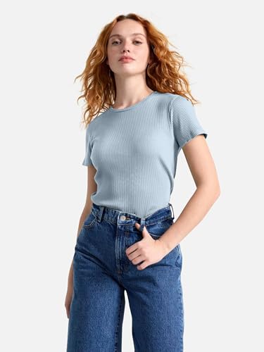 Image of Zilcon Women Fashion Trendy Ribbed Round Neck t Shirt for Woman Half Sleeves Tops for Women Stylish Western Formal, Casual, Office, Date, Outing, Party Tops