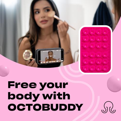 OCTOBUDDY Textures High-Tech - Silicone Suction Phone Case Adhesive Mount - Hands-Free Grip with 24 Suction Cups for Videos & Selfies - 2.6" x 3.9", Black Oyster