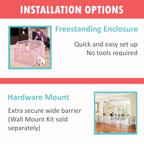 Image of Toddleroo by North States - Superyard Baby Play Yard: Freestanding 6 Panel Baby Playpen - Indoor or Outdoor Use - Made in USA - Encloses Up to 18.5 Square Feet - 26 Inches Tall - Pink