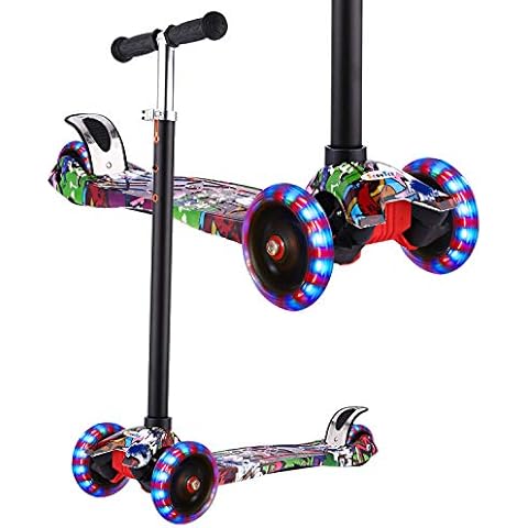WeSkate Roller Kinder Dreiradscooter mit PU LED Leuchtenden Räder,einstellbaren Höhe und Doppel-Hinterrad Big Rädern Kinderscooter für Kinder Jungen Mädchen 3-12 Jahre alt Cover