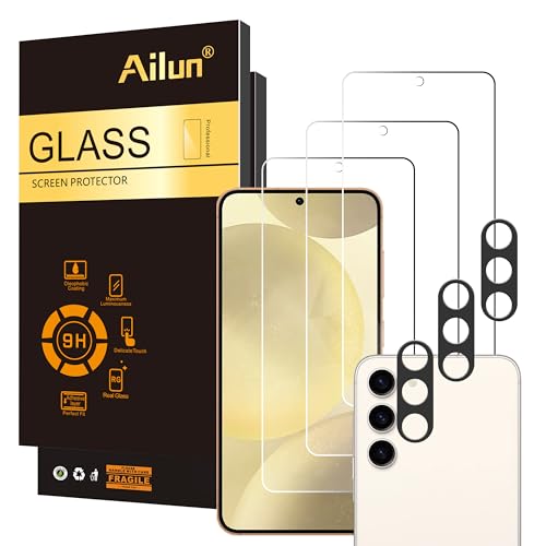 Ailun Screen Protector for Galaxy S24 3 Pack + 3 Pack Camera Lens Tempered Glass Fingerprint Unlock Compatible 0.25mm Anti-Scratch Case Friendly Clear - HD