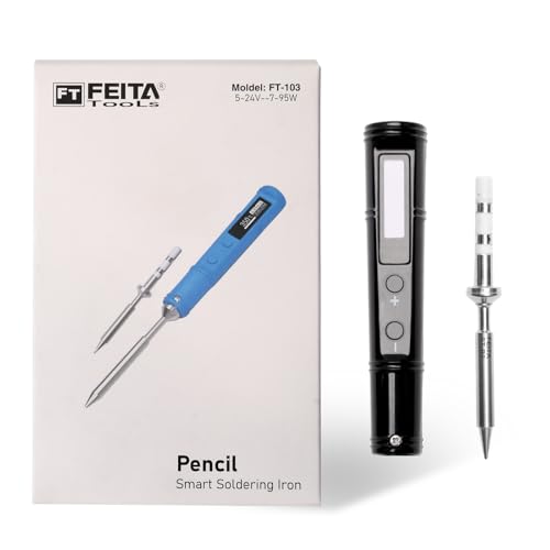 FEITA Soldering Iron Kit for Electronics 7-95W Power Smart Mini Electric Portable Digital Pinecil Soldering Pen Auto Sleep Type-C Micro Solder Pencil Tools with 1 Tip (Black Kit)