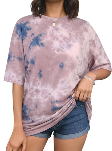 Image of Remidoo Women's Casual Oversized T Shirt Short Sleeve Graphic Tee Letter Tie Dye Shirts
