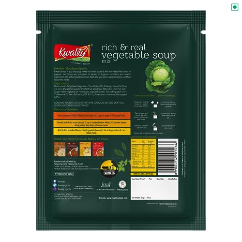 KWALITY Vegetable Soup Mix 50g, Instant natural powder for a healthy, flavorful vegetable soup. Quick to prepare, preservative-free, delicious taste.