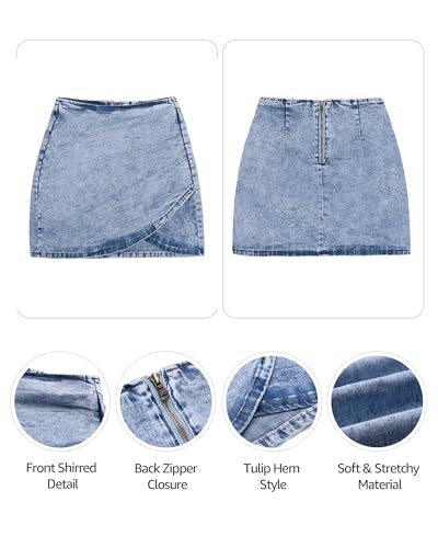 Vetinee Women's Tulip Hem Shirred Washed Casual Bodycon Short Jean Denim Skirt Bay Blue Small Fits Size 4 Size 6 — view 5