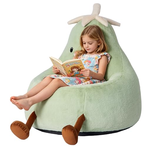 Image of 24 Inches Memory Foam Bean Bag Chair - Ultra Soft Faux Rabbit Fur Round Sofa with Handle & Machine Washable Cover, Comfy Lazy Chair for Kids Teens, Perfect for Reading Gaming in Living Room,Green