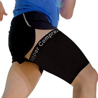 Copper Compression Thigh Support Sleeve with Highest Copper Content for Sore Hamstring, Groin, and Quad Support. Great for running, basketball, baseball, hiking, gym, and sports recovery.