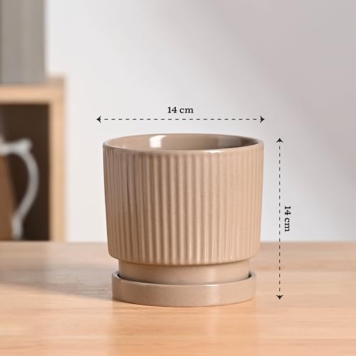 Image of UGAOO Roma Ceramic Pot for Indoor Plants, 5 Inch - Curtain Brown