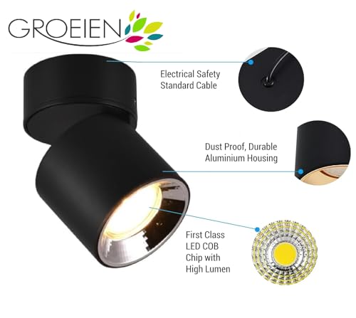 Image of Groeien 18W LED |360Rotatable Surface Light | COB Black Body Cylindrical Surface Light for Living Room, Corridor, Kitchen, Home, Office, Showroom, Indoor & Outdoor Lighting(Warm White)
