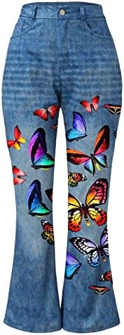 USYFAKGH Womens Wide Leg Linen Pants Linen Trousers Womens Pants Printed Pattern Loose Flared Hem Jeans Stretch Flared