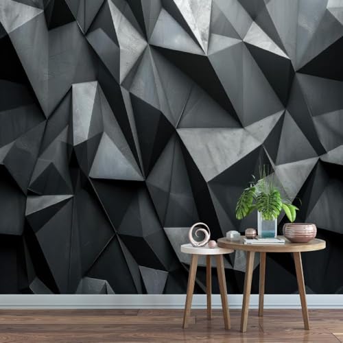Fotomurales Decorativos Pared Geometría Moderna 3D Mural Autoadhesivo Pared Gris Oscuro Papel Pintado Tela de Seda Papel Tapiz Panorámico 400x280 cm B-4712