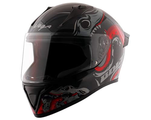 Vega Bolt Octopus ISI Certified Full Face Motorcycle Helmet with Impact Resistant ABS Shell High Density EPS Liner Scratch Resistant Visor Quick Relea