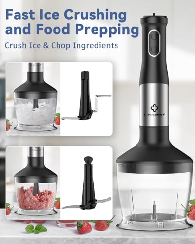 LINKChef 7 in 1 Immersion Blender Scratch Resistant, 2 Titanium Steel Blades 800W Hand Blender, 20 Speed and Turbo Mode Stick Blender Immersion with Whisk, Milk Frother, Food Processor, Beaker image 3