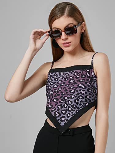 Image of Style Quotient Yellow Green Geometric Print Crepe Scarf Crop Top