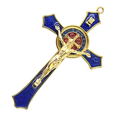 Truosbis Crucifijo de Pared de Metal 3D, Decoración Artesanal Religiosa, Adornos para Decoración, Regalos Navideños, Azul