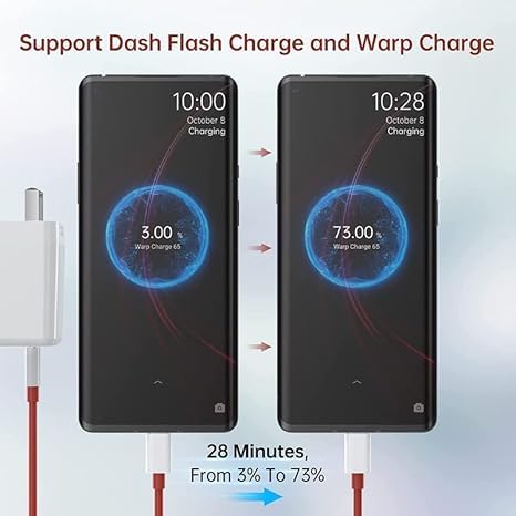 Image of THE BATTERY STORE Original 100W Supervooc Fast USB Type C Cable Compatible With OnePlus,- Next-Level Performance, Unbeatable Speed For Type A To C1 Cable (Apr7),Red