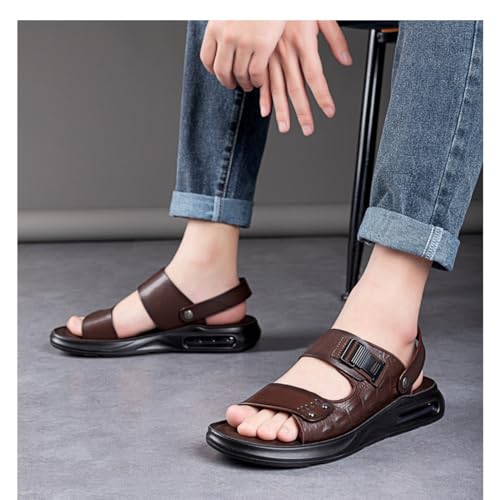 XOEKDMen's Crocodile Pattern Leather Air Cushion Soft Bottom Sandals Fashionable and Non-Slip Round Open Toe Adjustable Ankle Strap Beach Slippers Suitable Outdoor Hiking3