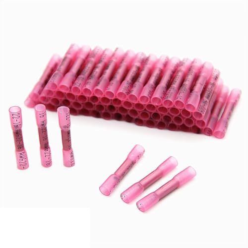 200 Pcs Heat Shrink Butt Wire Connectors Kit – Crimp Terminals with Sealing Sleeve - Red