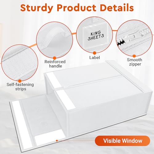 Image of StorageTastic 6 Pack Bed Sheet Closet Organizers and Storage,Sturdy Foldable Storage Containers with Window and Label,Storage and Organization for Bedding Sheets,Duvet Covers,Blankets (White)