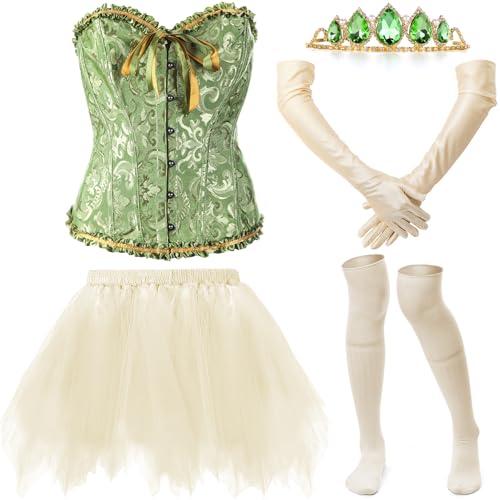 Shyyween Halloween Adult Green Princess Costume Set Include Corset Tiara