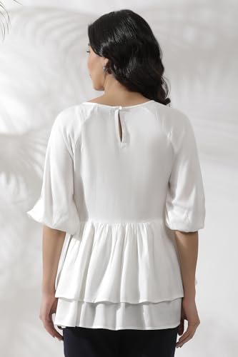 Haut blanc trapeze en viscose premium au tombe impeccable - 3