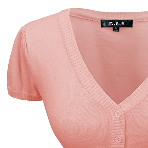 YEMAK Women's Short Sleeve V-Neck Cropped Bolero Cardigan Peach Beige L by YEMAK - Used condition - Image 3