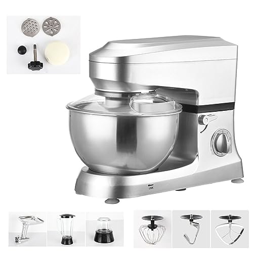 Robot De Cocina Con Tazón De 5L Batidora Amasadora 6 Velocidades Con Pulso Con Gancho Para Masa, Batidor, Exprimidor, Picadora De Carne Máquina De Cocina De Fundición A Presión De Aluminio 1200W