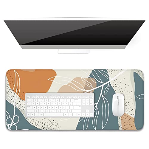 Auhoahsil Desk Pad, Xl Extended Large Gaming Mouse Pad 31.5 X 11.8 Inch, Waterproof Mousepad With Stitched Edges, Non-Slip Computer Keyboard Laptop Mat For Women Men Office Work, Abstract Art Leaves #TOP7