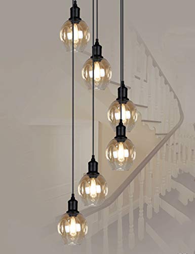 LJYKBFL Lámpara Colgante de Escalera con múltiples Bolas de Vidrio, lámpara Colgante Moderna en Espiral para Villa, dúplex, lámpara Colgante Larga con Casquillo LED E27