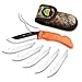 Outdoor Edge RazorPro, RO-20, Double Blade Folding Hunting Knife - Replacement Razor Blade, Gutting Blade, Blaze Orange Non-Slip TPR Handle, Mossy Oak Nylon Sheath