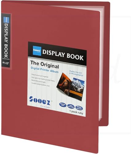 Sooez 30-Pocket Binder with Plastic Sleeves 9x12 (Red), Heavy Duty Art Portfolio Folder with Clear Sheet Protectors, Display 60 Pages, Presentation Book for Artwork, Document Organizer Binder