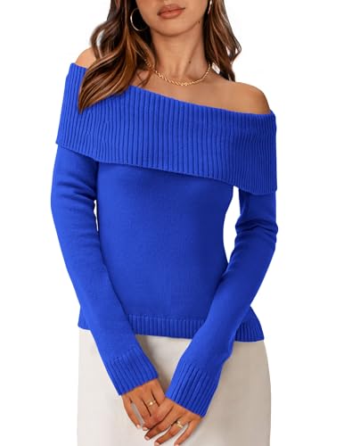 PRETTYGARDEN Off The Shoulder Sweater for Women 2025 Fall Fashion Cute Long Sleeve Tops Winter Ribbed Pullover Knit Outfits