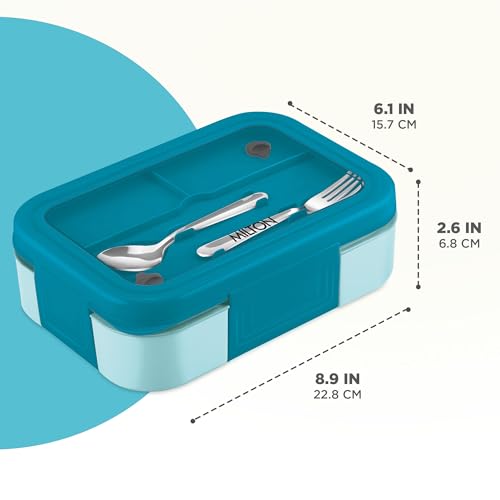 Image of Milton Ethan 2 Inner Stainless Steel Tiffin Box for School, 2 Partition, Steam Release Plug | PU Insulated, Leak-Proof, Food Grade I Lunch Box for Kids Boys, Girls with Snap Lock Lid, 650 ml, Sky Blue