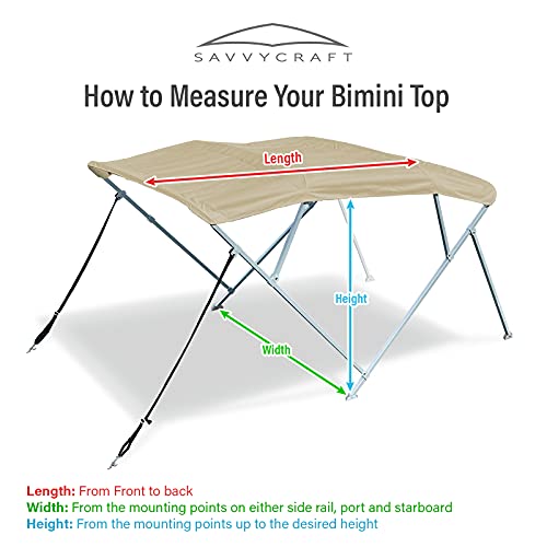 Image of Savvycraft 4 Bow Bimini Top, 10 Feet Long Square Tube Bimini Top Set, Includes Marine Grade Canvas Cover, Storage Boot, Rear Poles with 1 Inch Aluminum Frame, Black, 4 Bow 120 inch L 54 inch H 97 inch- 103 inch W