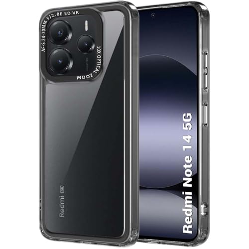Image of TheGiftKart Hybrid Shockproof Back Cover Case for Mi Redmi Note 14 5G | Stylish Camera Border | Electroplated Buttons | Crystal Clear Hard Back Cover Case (TPU & PC, Smoked Bumper)