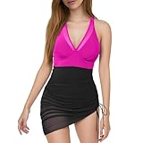 Maillot de bain pour femme   Minceur   Maille transparente   Sarong Wraps, Rose, S