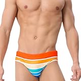 UXH Swimwear Men Sexy Swim Briefs Pride Day Strips Swimsuits Swim Briefs Bikini Board Surf Shorts Trunk (US, Alpha, Small, Regular, Regular, Orange)