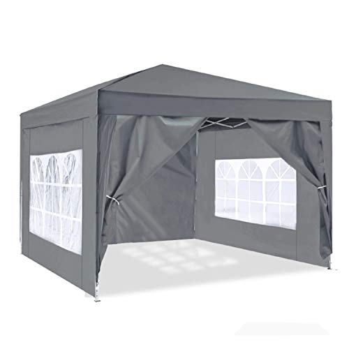 ISE Pavillon 3×3 mit Seitenwänden, Faltpavillon stabil inkl.Tragtasche, Pavillion klappbar 3x3m UV-Schutz 50+,Partyzelt höhenverstellbar für Garten,Grau
