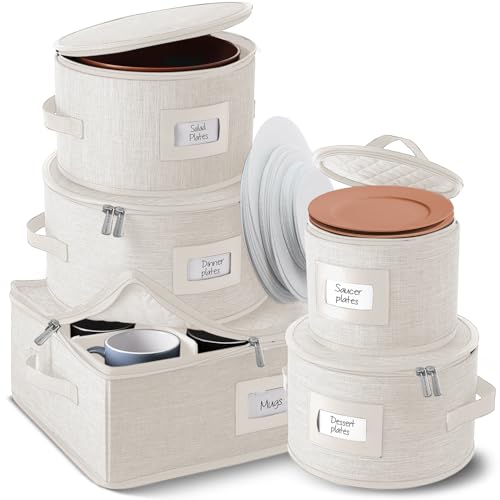 Image of Hearth & Harbor Fine China Storage Containers Hard Shell 5 Piece Set, Cream