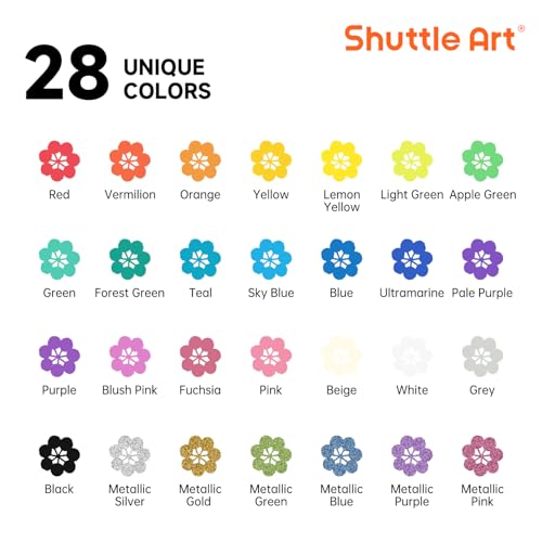 Image of Shuttle Art 28 Colors Dual Tip Acrylic Paint Markers, Brush Tip and Dot Tip Acrylic Paint Pens for Rock, Ceramic, Wood, Canvas, Plastic, Glass, Stone, Calligraphy, Card Making, DIY Football Crafts