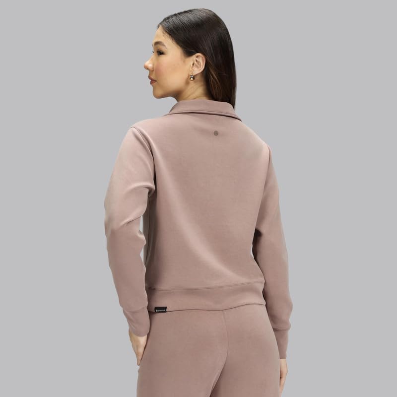 Image of BlissClub BareButter Pullover with Zip Marshmallow Comfort Relaxed fit Funnel Neck Cuffed Sleeve Luxurious Feel