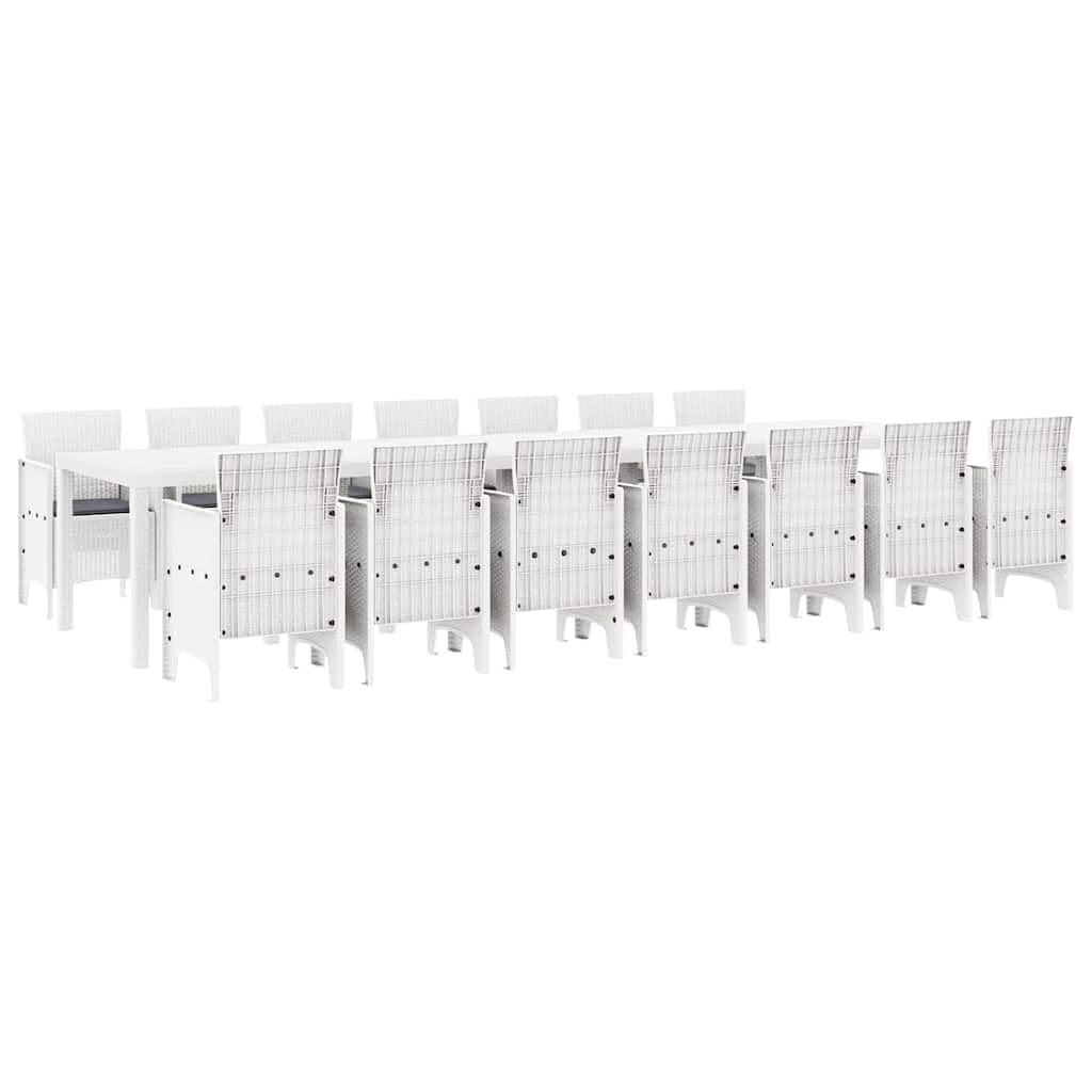 vidaXL Set da Pranzo da Giardino con Cuscini 15 PCS Bianco PP, Set da Pranzo per familiari all'aperto, Rettangolare, arredo Moderno, Chic per Feste in Giardino