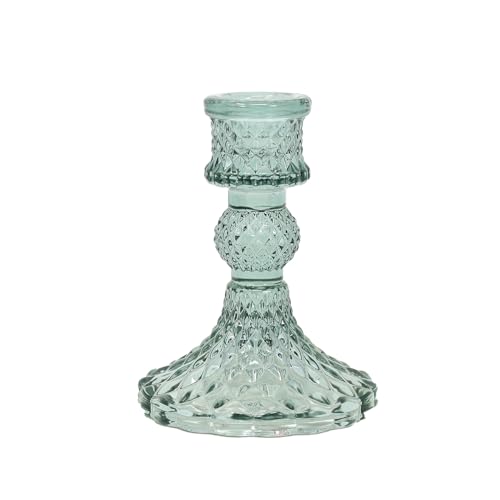 UNIQUE HOME LIVING Glass Candlestick Holder, Taper Candle Holders, Green Crystal Glass Candle Holder for all Formal Events, Candlelight Dinner, Wedding, Dining, Party, Home Decoration