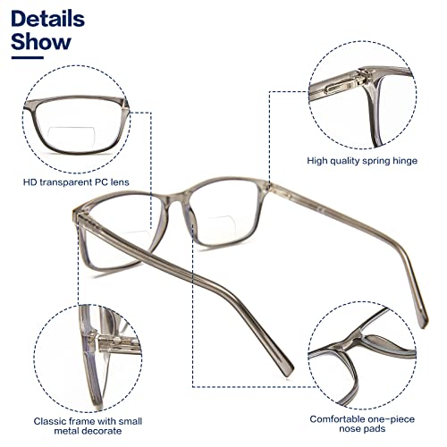 Kafirlo Bifocal Reading Glasses Women Men Blue Light Prescription Computer Reader Clear Top Wide Full Frame Cheater Ultralight Stylish Transition Progressive Square Lightweight Eyeglasses 3 Pack +1.0