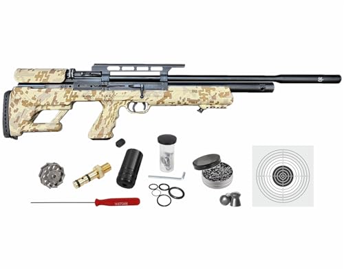 Hatsan BullBoss QE Limited Edition .25 Cal 1000 FPS 49 FPE PCP Digital Tan Camo Air Rifle with Wearable4U Paper Targets and 150x .25cal Pellets Bundle