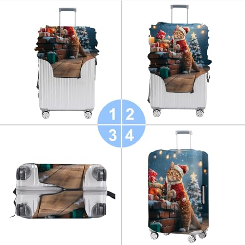 Image of Christmas Cat Luggage Cover - Cute Santa Kitty Suitcase Protector, Holiday Travel Luggage Sleeve, Stretchable & Waterproof,XL