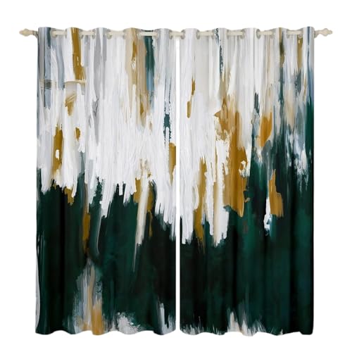 Emerald Green Curtains & Drapes Watercolor Graffiti Blackout Curtains,Striped Oil Painting Curtains Aesthetic Modern Black Out Curtains,Ombre Brush Marks Contemporary Window Drapes 2 Panels,66x72