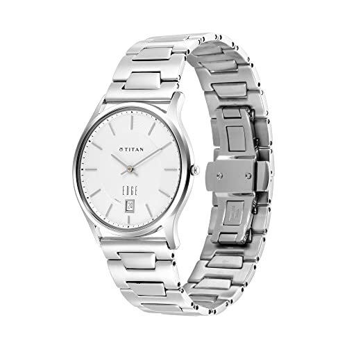Titan Edge Quartz Analog with Date Silver Dial Stainless Steel Strap Watch for Men-NS1683SM01 - Image 3
